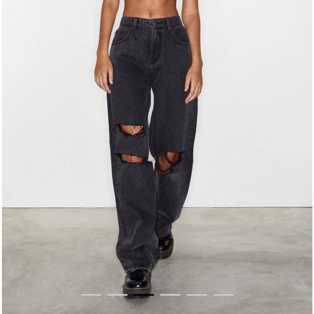 Motel Rocks Parallel Black Ripped Wide Leg Jeans